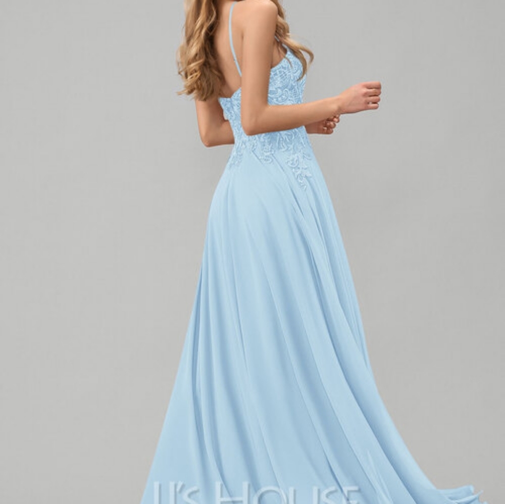 ✨ PROM ✨ JJs House Sky Blue Lace High Neck Prom Dress